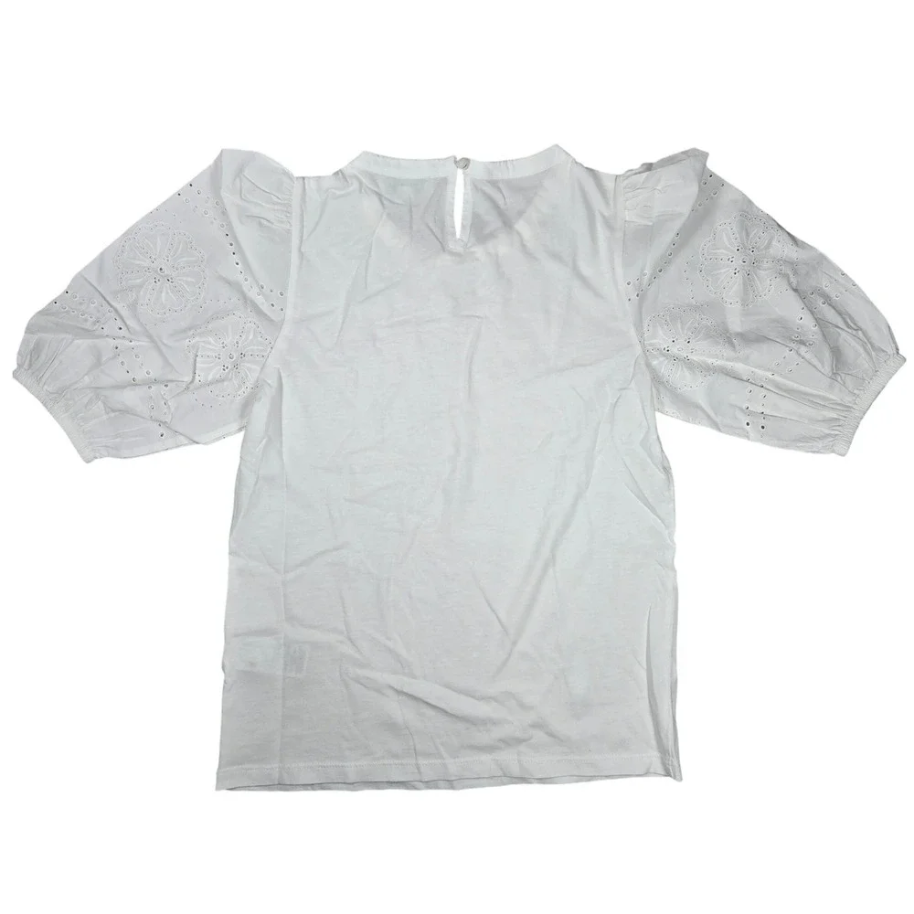 J. Crew Broken-in jersey puff-sleeve eyelet‎ top XXS